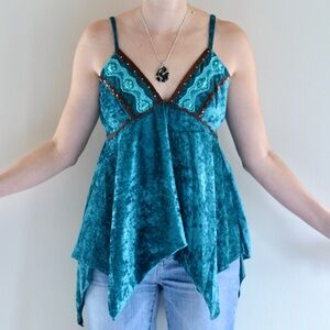 Vintage Deadstock Nikki Mae Teal Velvet Cami Top S